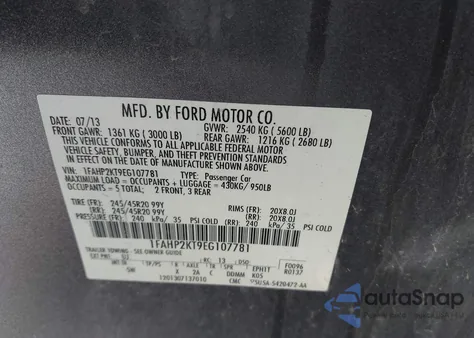 2014 Ford Taurus Sho z USA, uszkodzony, nr VIN 1FAHP2KT9EG107781